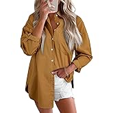 Astylish Women Denim Shirts Button Down Blouse V Neck Casual Tops
