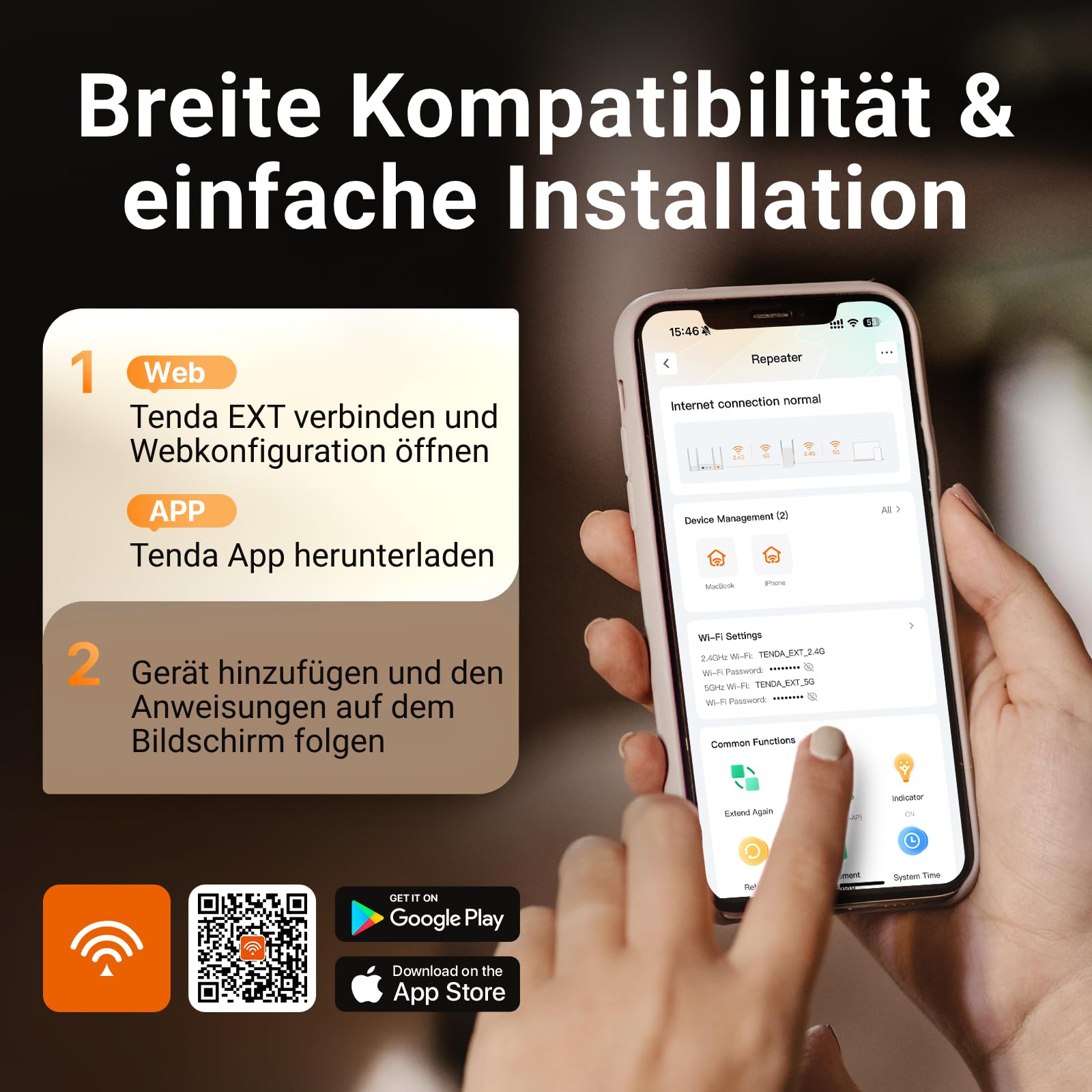 Tenda WiFi 6 WLAN Verstärker Repeater AX1500, 5GHz 1200 Mbit/s 2,4GHz 300 Mbit/s, Gigabit-Port, AP-Modus, WPA3, Abdeckung bis 150 m², kompatibel mit Fritzbox & Anderen Routern, A23 5