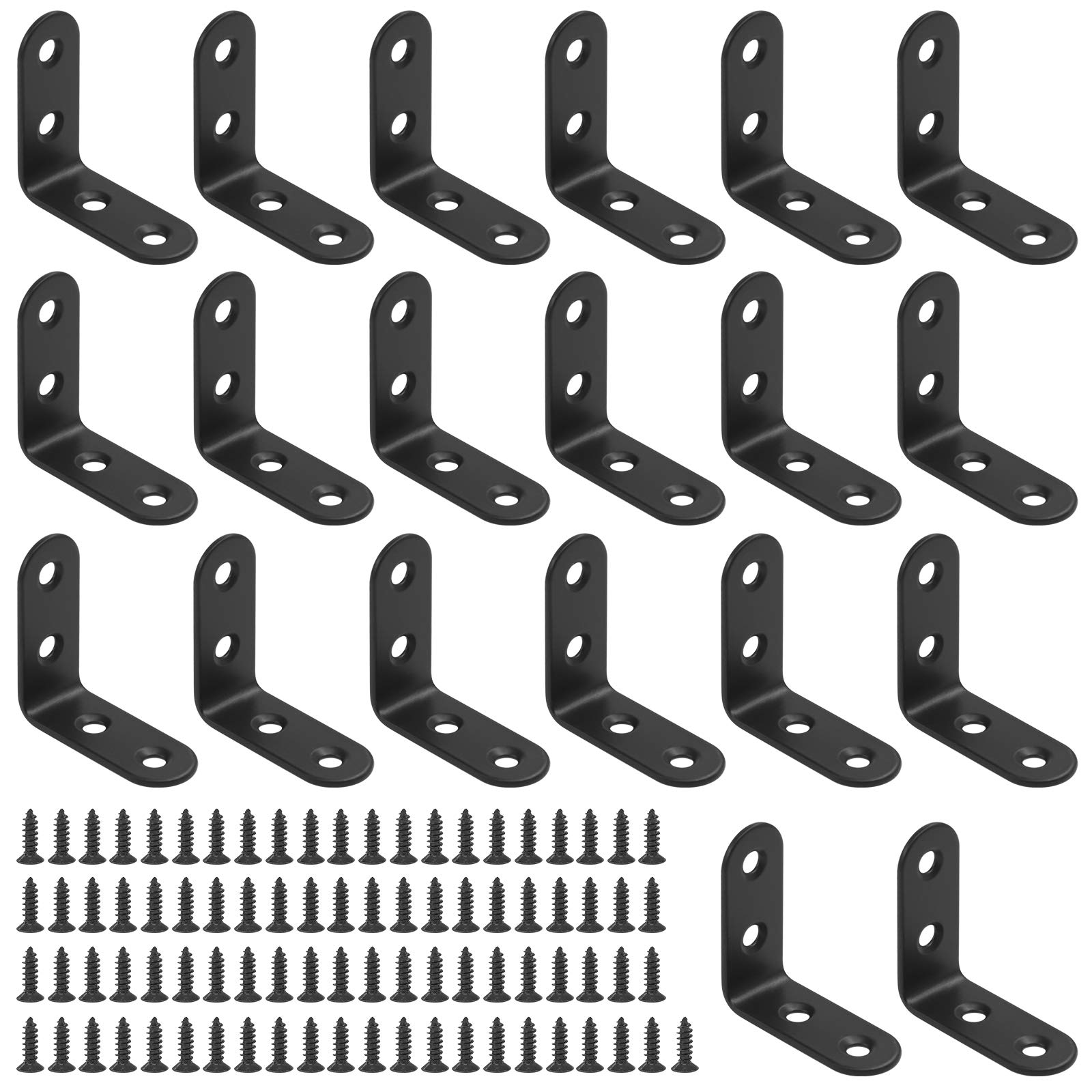 Glarks 20 Set 40mm Black L Angle Bracket Corner Brace Joint Fastener for Wood Chair Bookshelf Board Window Furniture Cabinet (40x40x2mm)