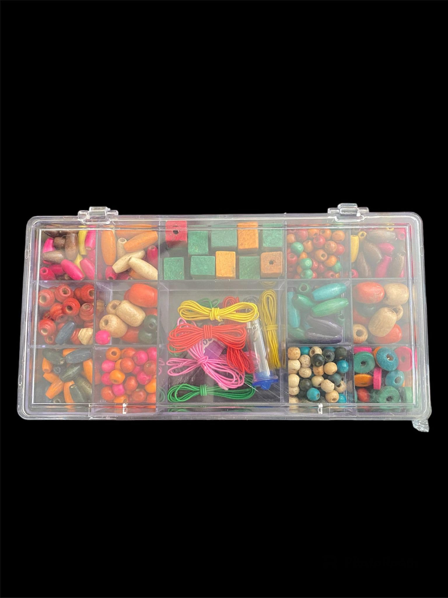 Wooden Beads Colourful Craft Beads Made of Wood Set with Ribbons and Clasps in Storage Box