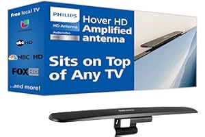 Philips Hover Amplified HD Digital TV Antenna, Long Range Smart TV Antenna, Easy Mount on Top of TV Design, Supports 4K 1080P HD VHF UHF, Signal Booster, Coax HDTV Cable/AC Adapter, SDV7219N/27