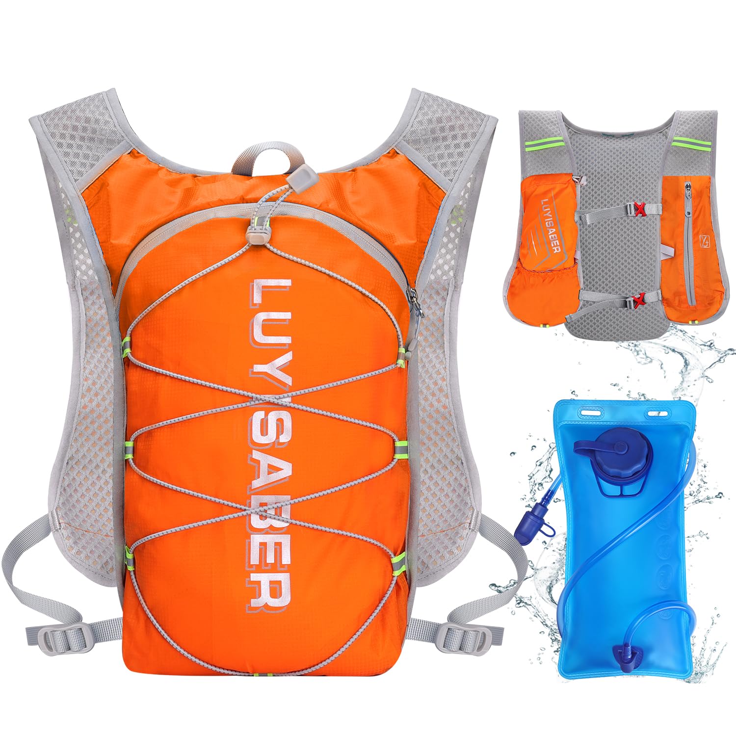 Neloheac Running Vest with 2L Water Bladder, Ultralight Multi-pockets Hydration Backpack for Women & Men, Hydration Pack for Hiking Biking Camping, Orange