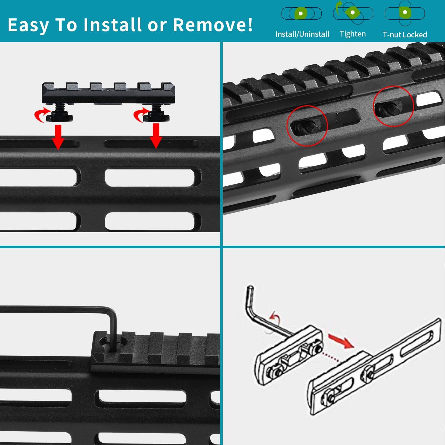 VIAKEY Mlok Picatinny Rail, 2 Pack 3 Slot M-Lok Aluminum Picatinny Rails Section for M LOK Systems with 5 T-Nuts & 5 Screws & 2 Allen Wrench (2Pcs Mlok 3-Slot) : Sports & Outdoors