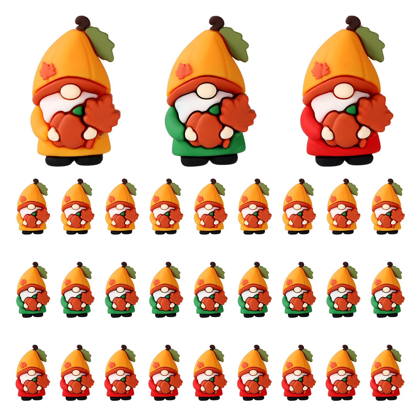 30pcs Mini Fall Gnomes Figurines, Lovely Small PVC Miniature Gnomes Statues Autumn and Thanksgiving Themed Designs for Table Sofa Bookcase Shelf Tiny Ornaments