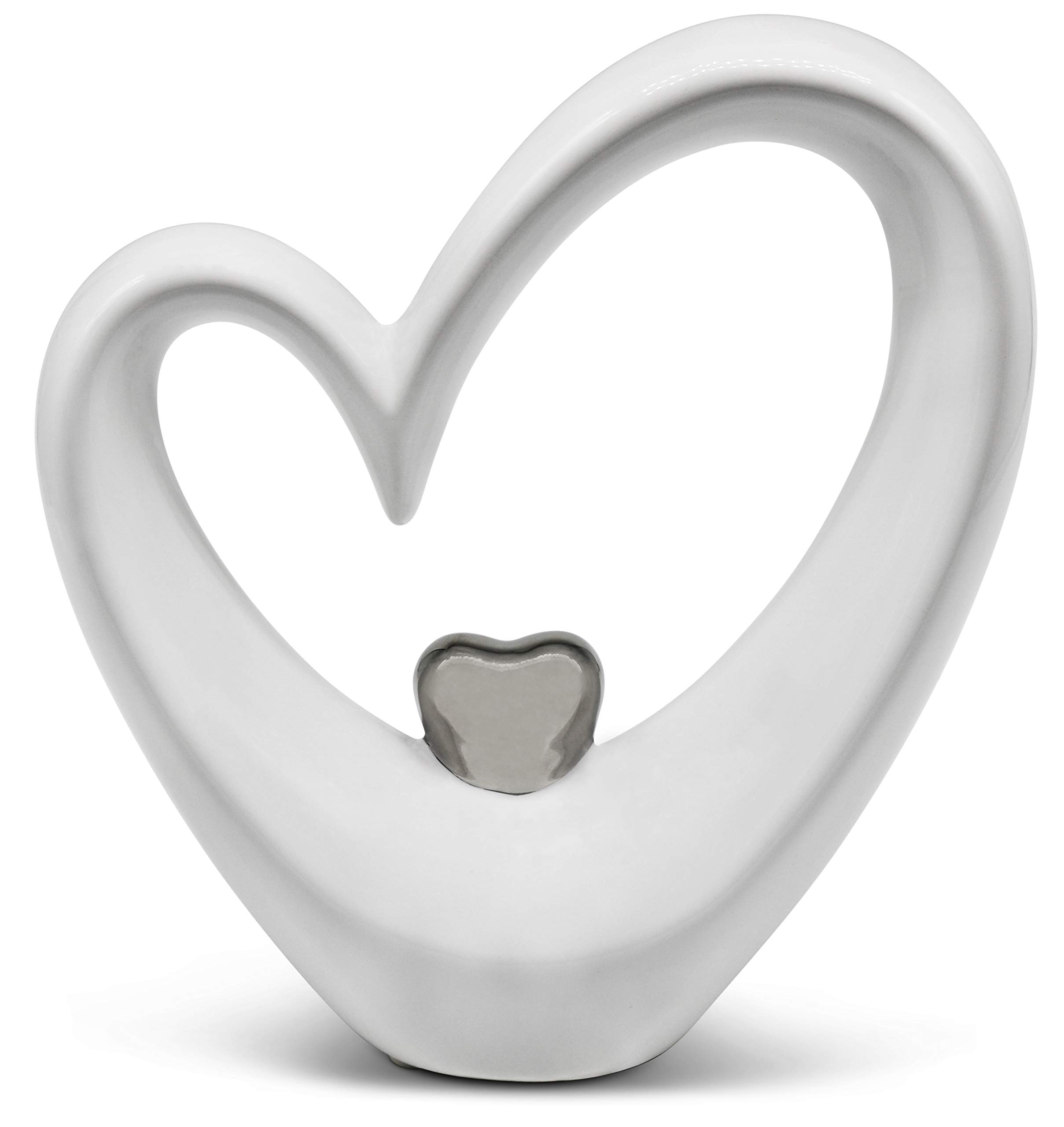 Modern heart for decoration - deco heart 19cm in white & silver - figure shaped like a heart - figurine well suited as a gift idea