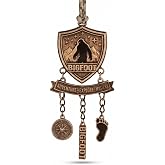 Bigfoot Rearview Mirror Car Charm, Sasquatch Hanging Ornament with Compass Footprint Pendants, Vintage Alloy Car Decoration for Truck SUV RV Camper Backpack, Camping Hiking Gift for Men Women（B）