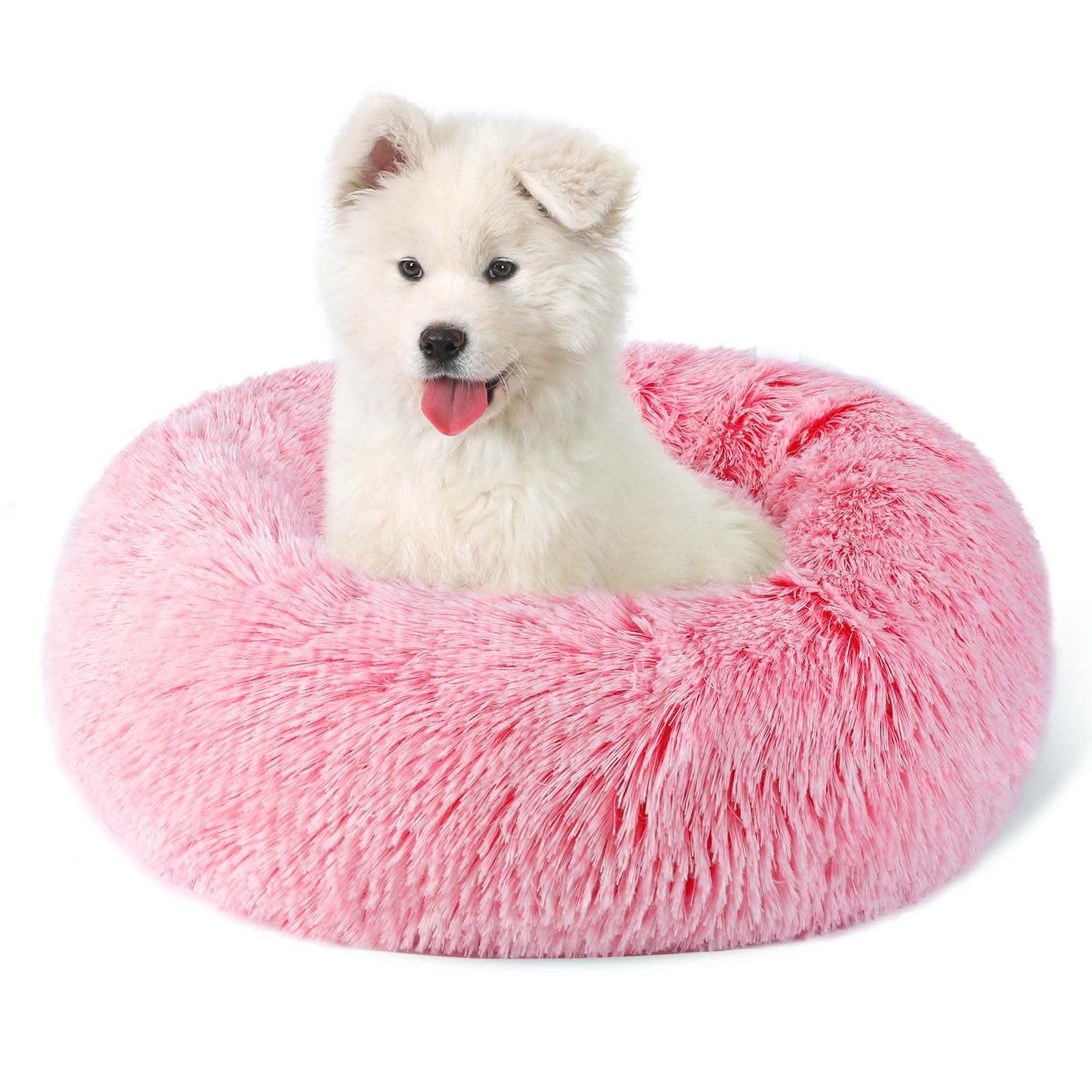 Belababy Dog Bed Small Medium with Removable Cover, Washable Dog Cat Donut Bed, Calming Pet Puppy Bed and Fluffy Plush Cuddler with Anti-Slip Bottom, Gradient Pink, 40cm — image 1