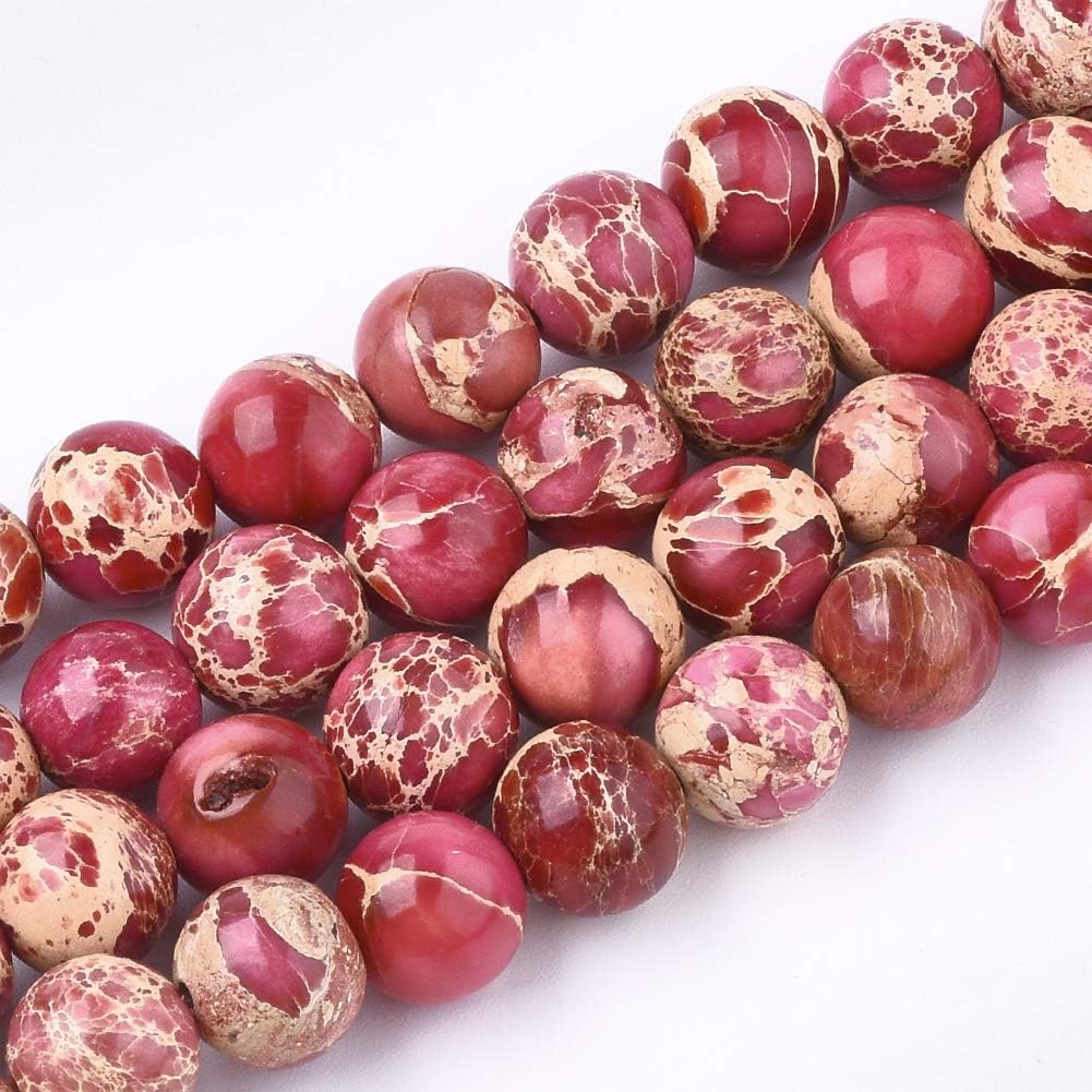 8mm Natural Emperor stone Bead String, Multiple Colour，DIY Beads Accessories，Round Gemstone Loose Beads for Jewellery Making (47-50pcs/strand) (Crimson)
