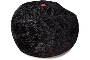 CordaRoy's Faux Fur Bean Bag - Convertible Bean Bag Chair & Bed - Machine-Washable Faux Fur Fabric Cover - for Basement, Living Room, Game Room, Dorm & More - Queen Size - Black