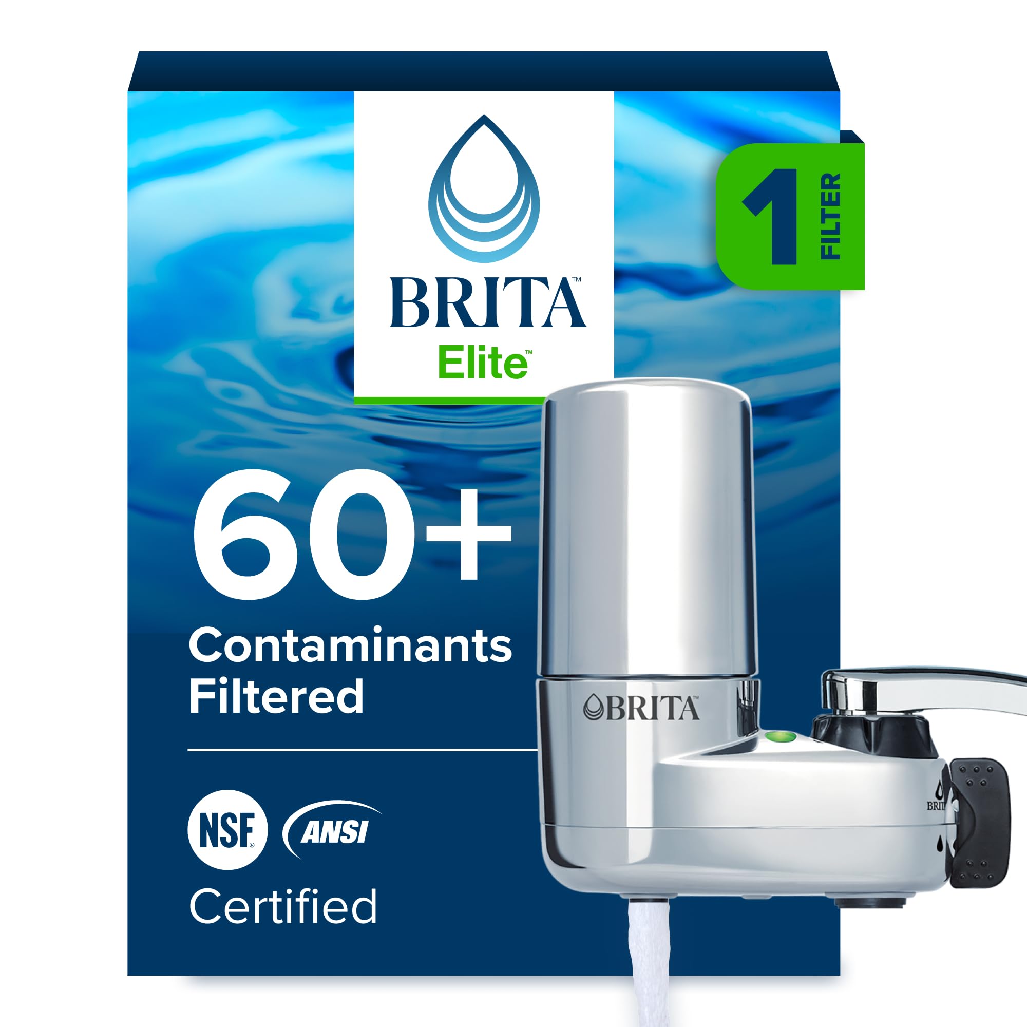 Photo 1 of Brita Faucet Mount Water Filter System, Chrome, No-Wait Filtration, Easy Install, Multi-Use Tap Water Filter for Kitchens, Bathrooms & Small Spaces