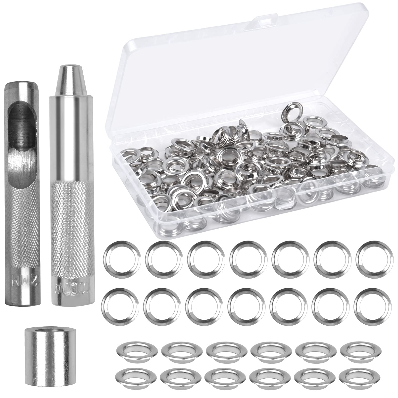 120 Full Set Grommet Kit, 12mm Grommet Eyelets, 1/2 Inch Metal Eyelets, Tarpaulin Repair Kit Eyelet Set with 3pcs Grommet Punch Tool and Box for Leather Canvas Belt Tarpaulin Fabric Craft Making