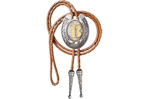 HLYMPONY Bolo tie for Men Western Cowboy Brown Leather Necktie Initial Letter ABCDJMR to Z Bolo ties for Women