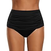 GRAPENT Women's High Waisted Swim Bottom Ruched Bikini Tankini Bottoms Tummy Control Swimsuit Briefs