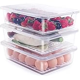 77L Food Storage Container, (3-Pack) Plastic Food Containers with Removable Drain Plate and Lid, Stackable Portable Freezer Storage Containers - Tray to Keep Fruits, Vegetables, Meat and More