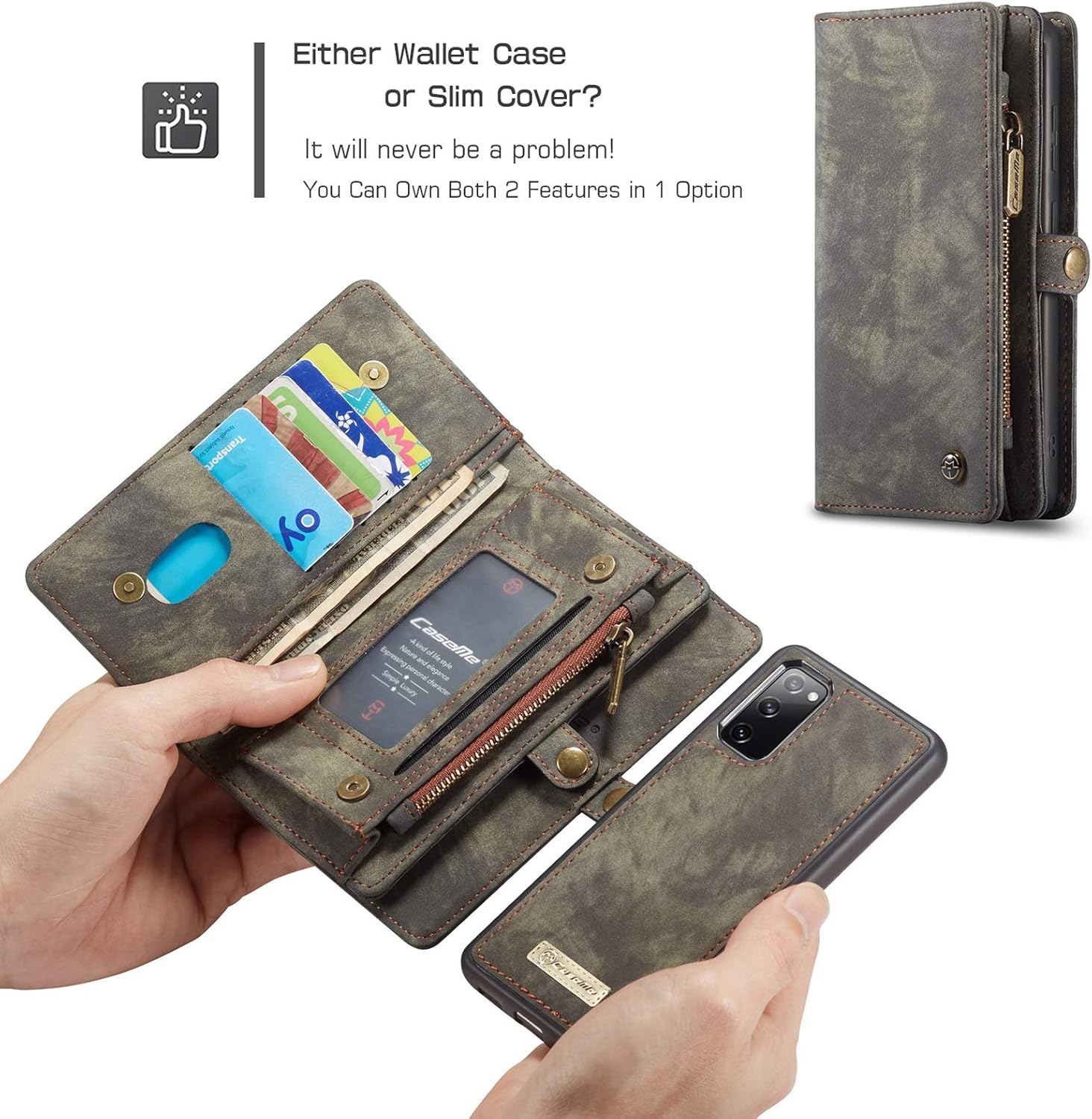 ANROD Detachable Leather Wallet Case for Samsung Galaxy S20 FE 5G,CaseMe Magnetic Closure 2-in-1 Flip TPU Shockproof Zipper Purse Back Cover with Card Slots (Black) - Image 5