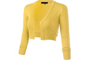 Allsense Women's 3/4 Sleeve Cropped Bolero Shrug Button Down Cardigan Sweater Lightweight Knit