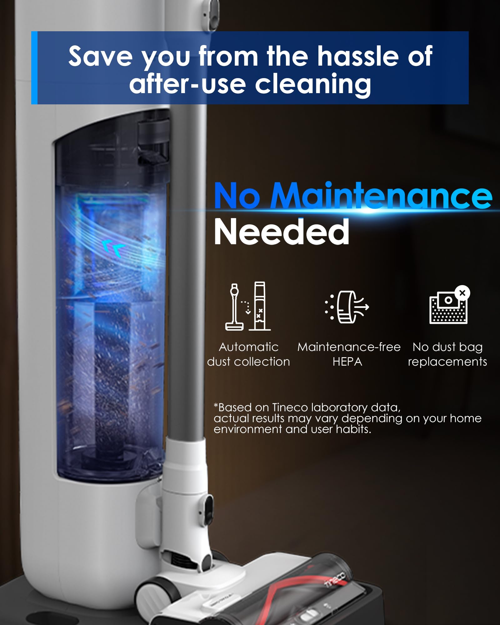 Tineco Pure ONE Station 5 Aspiradora inteligente inalámbrica con base de polvo automática de 2,5 L, autolimpieza de recorrido completo, succión de 175 W, tecnología ZeroTangle, sensor inteligente iLoop, adecuada para suelos duros y alfombras