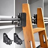 DIYHD 39-3/4&ldquo; Rustic Black Sliding Library Ladder Full Set Track Kit,Rolling Ladder Hardware with Braking Floor Wheels,330lbs Capacity,Kit for Bookshelves,Cabinets &amp;Kitchen