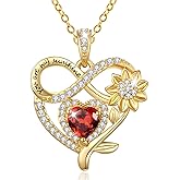 JIYVY32 14K Gold Sunflower Heart Valentines Necklace for Women, You Are My Sunshine Jewelry with Birthstone Pendant.Valentines Anniversary Birthday Gifts for Her Wife Mom Grandma Daughter