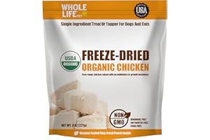 WHOLE LIFE PET PRODUCTS Whole Life Pet USDA Certified Organic Chicken - Dog & Cat Treat Or Topper - Human Grade, Freeze Dried, One Ingredient - Protein Rich, Grain Free, Made in The USA