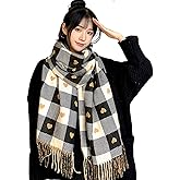 DSDNPTV Scarf Winter Imitation Cashmere Double-Sided Heart Plaid Jacquard Checkerboard with Fringed Scarfs