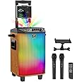 Karaoke Machine for Adults, TONOR Portable Bluetooth Speaker with 2 Wireless Microphones, Cordless Microfono Mics PA System, Disco Ball Ligts Party for Home, Tablet Lyrics Display Holder, Brown