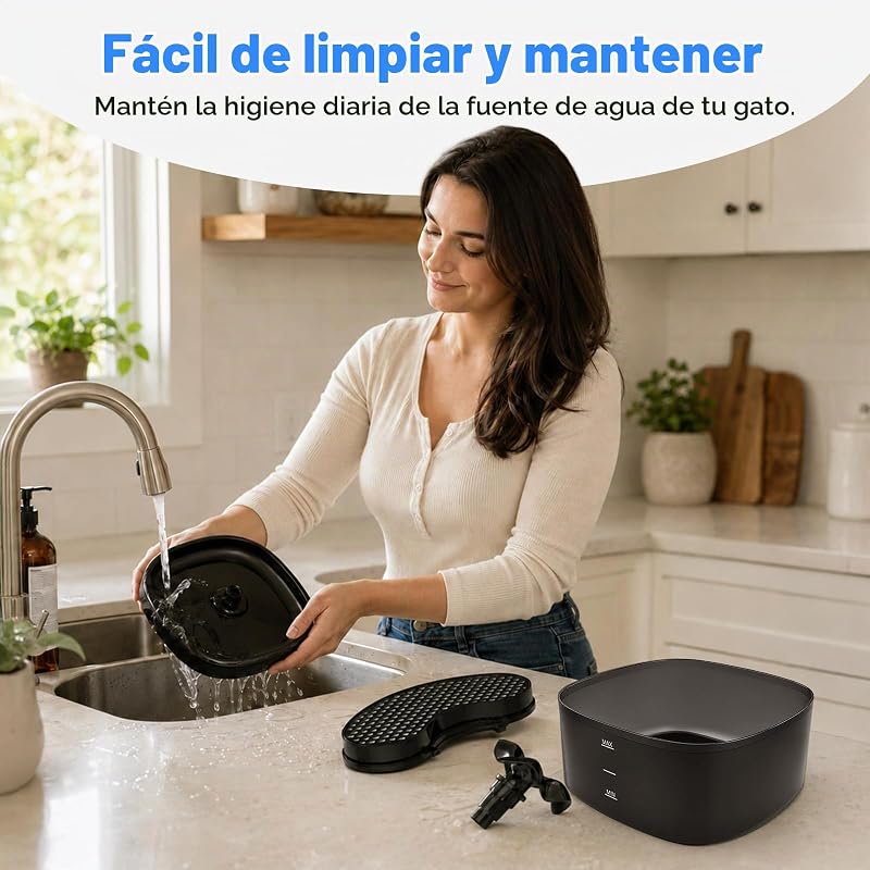 Fonte de água para gatos e cães, bebedor automático 2.2L com indicador LED, bomba ultra silenciosa, sistema de tripla filtragem, dispensador de água sem BPA, preto — foto 8 de 8