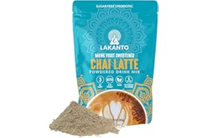 Lakanto Sugar Free Chai Latte Drink Mix - Monk Fruit Sweetened, Cold or Hot Chai Tea, Vegan, Probiotics, Rich Flavor, Chai Spices, Keto Diet Friendly (9.9 Oz)