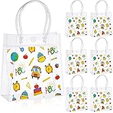 Sweetude 24 Pcs Back to School Gift Bags with Handle Plastic Clear Gift Bags Classroom Party Favor PVC Handbags Candy Themed Goodie Holder for Birthday Party Supplies