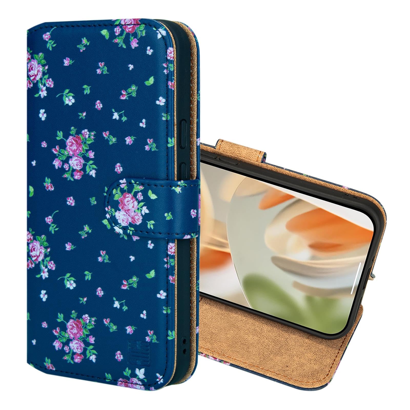 32nd Floral Series 3.0 - Design PU Leather Book Wallet Case Cover for Google Pixel 9 / Pixel 9 Pro, Flip Case With RFID Blocking Card Slots, Magnetic Closure and Built In Stand - Vintage Rose Indigo