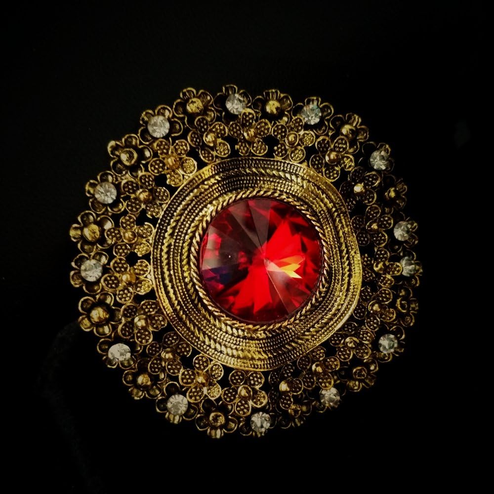 DREAMLANDSALES Antique Style Large Red Glass Stone Round Sash Brooch Pin Art Nouveau Jewelr - Image 5