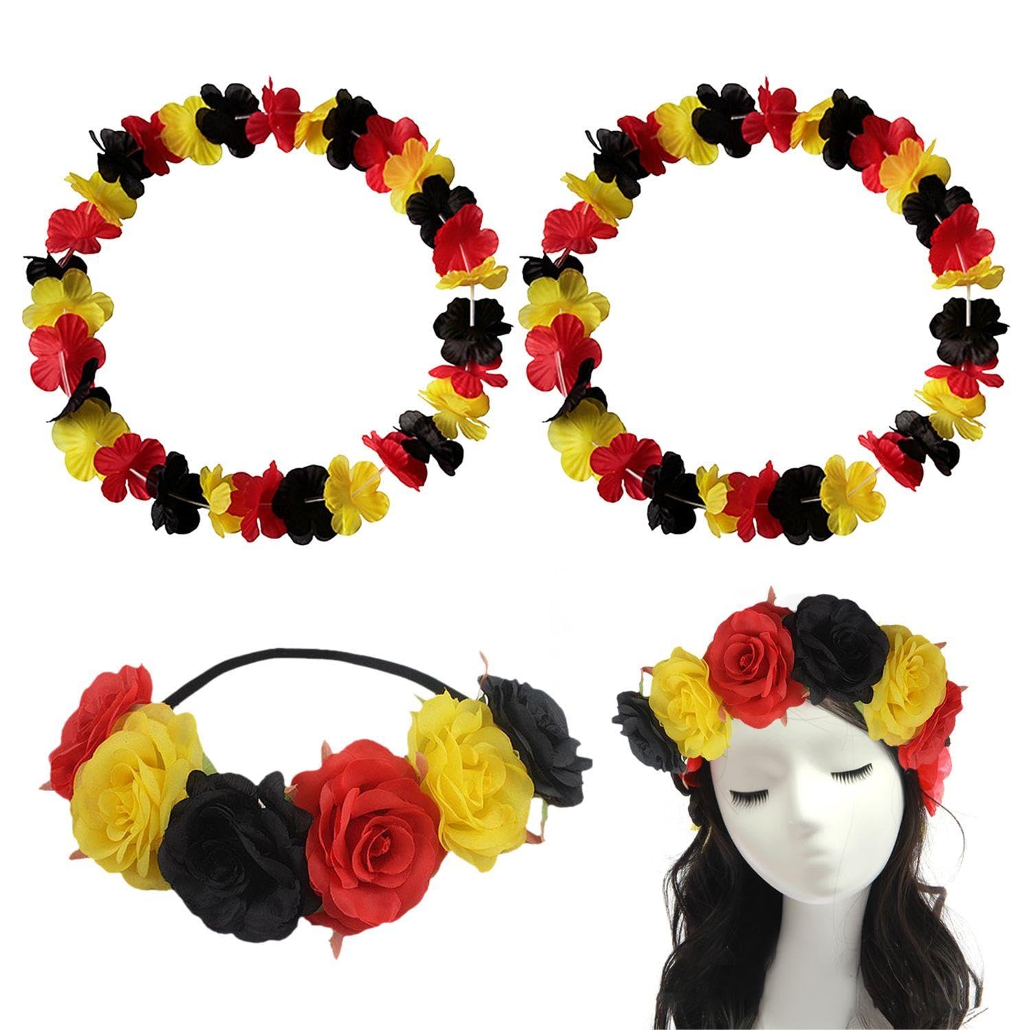 VBRHFRIF 1 Headband, 2 Garlands, German Fan Set, Multicolored Flower Headband, Tri-Color Matching Garland, 3 Pieces, 1 Count, Polyester, Hair Styling, Girls, Boys (Child), Kids