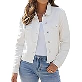 Vetinee Jean Jacket Women Trendy Button Down Long Sleeves Casual Distressed Frayed Hem Trucker Denim Jackets with Pocket