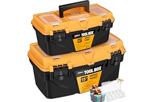AIRAJ PRO Portable Plastic Tool Boxes Set,12-inch Small Tool Box with Removable Tray & 15-inch ToolBox with MINI Storage Box,Portable Plastic Storage Boxes with Dual Lock Secured,Toolboxes for Home