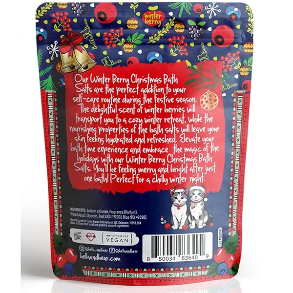 BELLA & BEAR WINTER BERRY BATH SALTS, CRUELTY FREE FESTIVE CHRISTMAS PACKAGING – STOCKING STUFFER GIFT