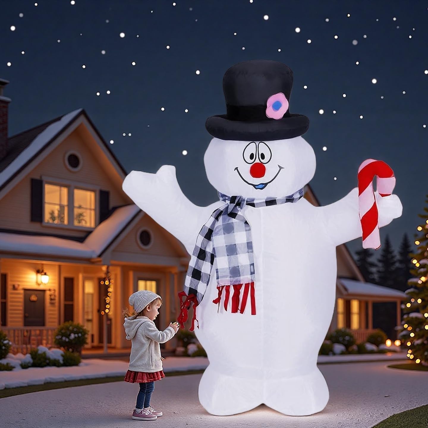 Photo 1 of 4FT Inflatable Christmas Snowman Outdoor Decoration with LED Lights and Candy Cane, Suitable for Indoor and Outdoor Use Such as Yards, Lawns, Festivals, Parties, and Christmas Decorations.