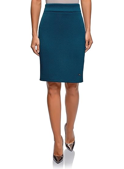 oodji Collection Damen Jersey-Rock aus Strukturiertem Stoff