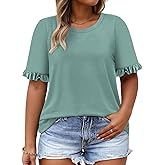 VISLILY Womens-Plus-Size-Summer-Tops Cute Ruffle Short Sleeve T Shirts Casual Crewneck Tunics Loose Blouses Tee XL-5XL
