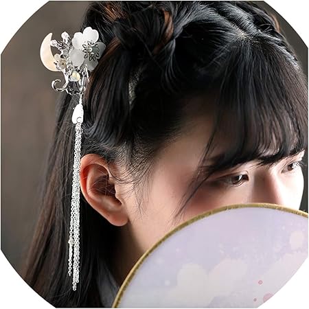 Amazon レトロヘアピン裁判所クリップチャイナドレス中国のアクセサリーヘアピン古代の髪飾り 花グッド ムーン Cタッセル 子供っぽい ビューティー 通販
