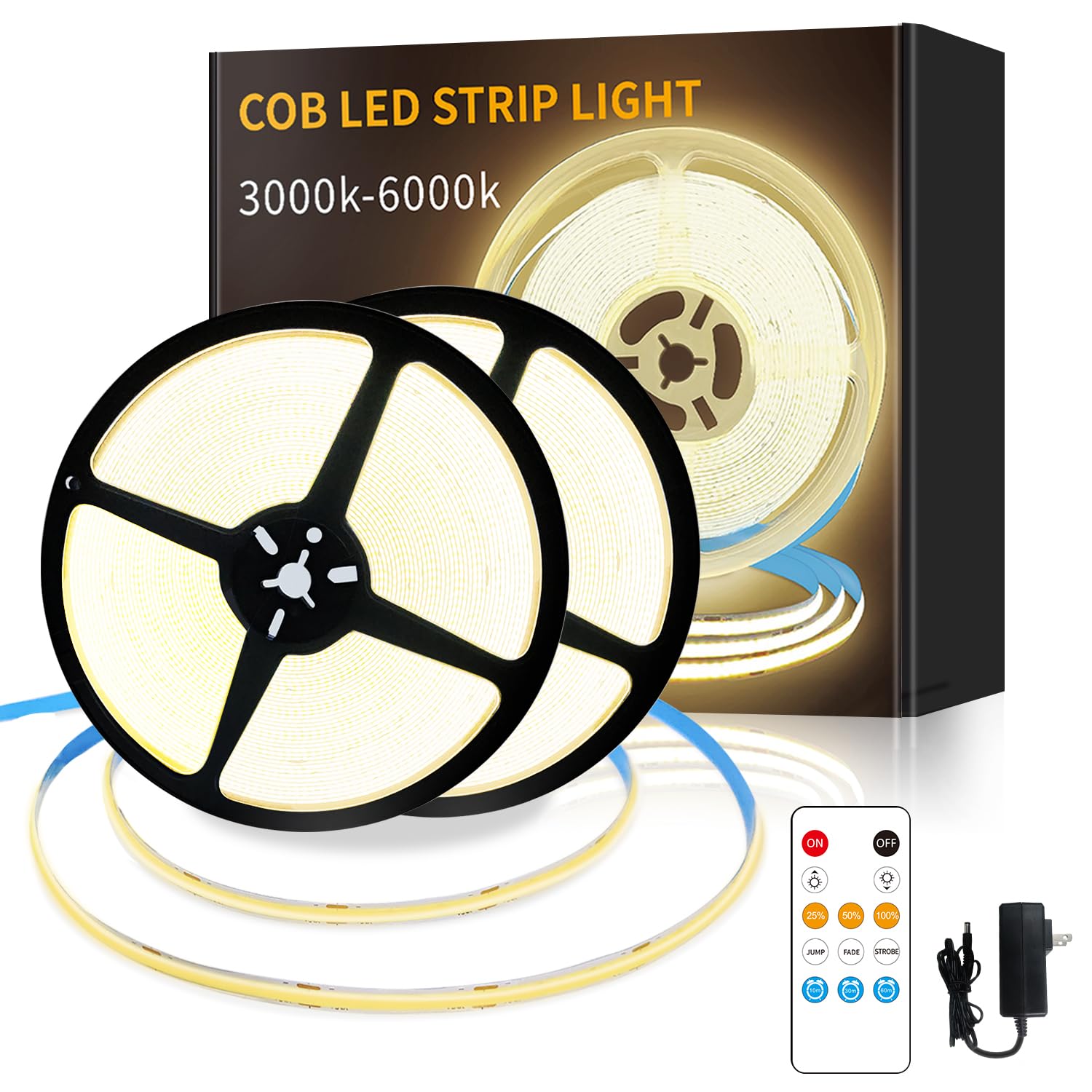 Photo 1 of **FOR PARTS ONLY/ NON-FUNCTIONAL** Yeewhale COB LED Strip Lights 100ft,3000K DC 24V Dimmable Warm White Flexible LED Rope Lights for Bedroom,with Remote and app Control LED Lights Strip for Living Room, Shelf, Cabinet
