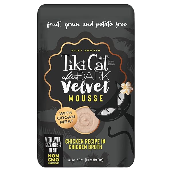 TIKI CAT, AFTER DARK VELVET MOUSSE CHICKEN WET CAT FOOD POUCH, 2.8 OUNCE