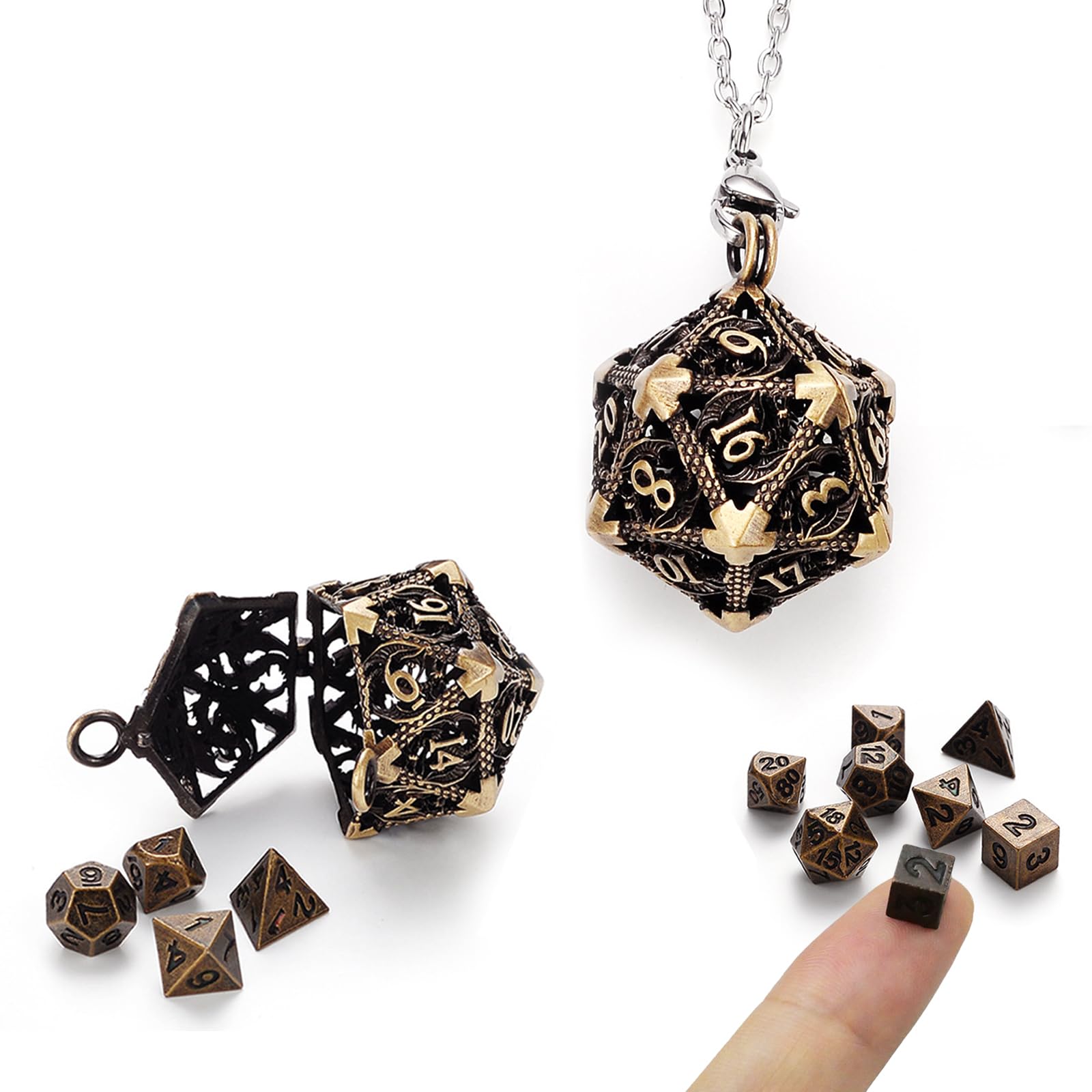 Rongxze 7 Pcs DND Dice Set, Removable Polyhedral Dice, Mini Dice for Dungeons and Dragons Starter Set Polyhedral & Rpg Dice MTG RPG Role Playing DND D4 D6 D8 D10 D12 D20 (A)