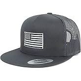 Armycrew Oversize XXL Grey American Flag Embroidered 5 Panel Flatbill Snapback Mesh Cap