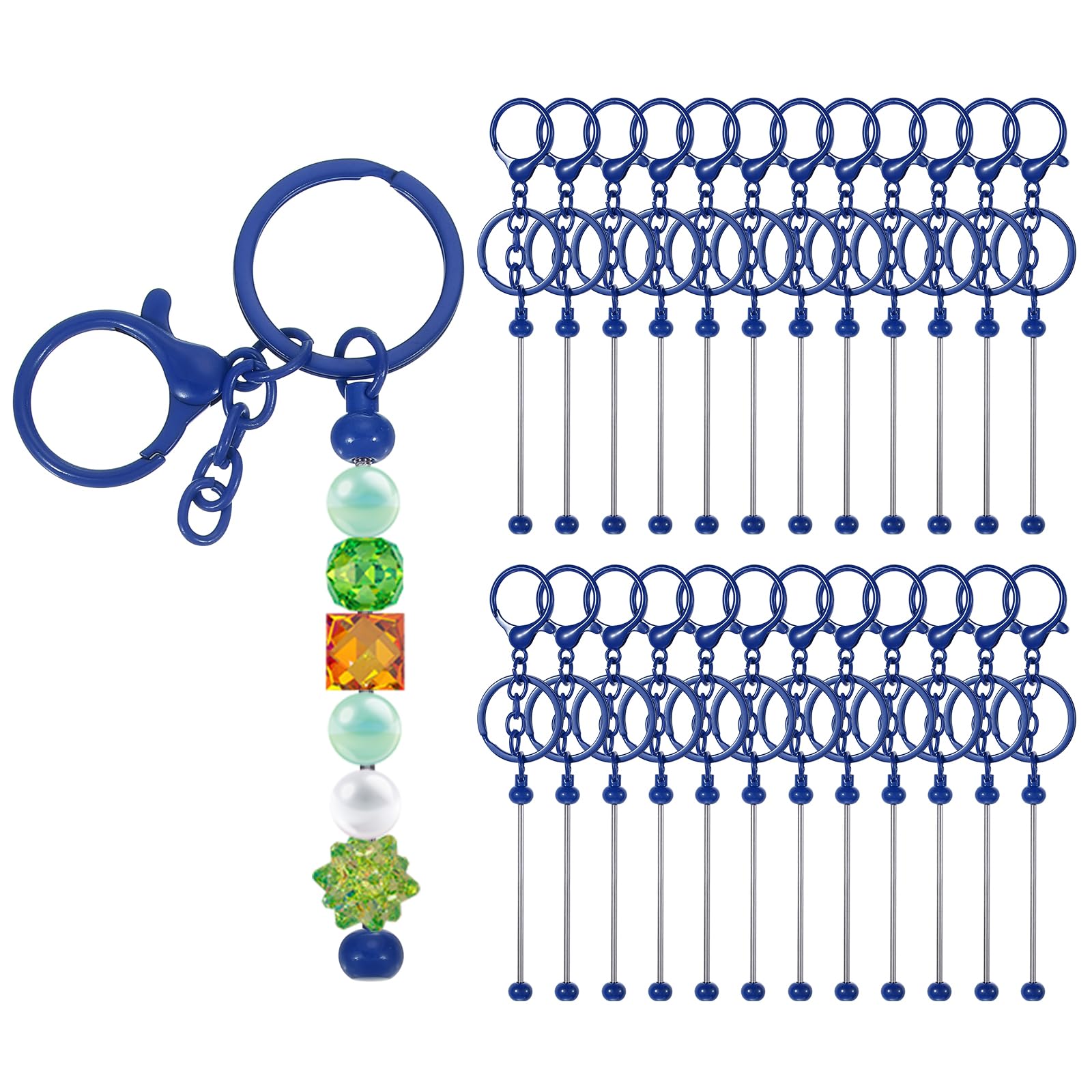 PATIKIL 24 Pcs Beadable Keychains Bars, Metal Beaded Keychain Blanks Bulk Making Supplies Kit with Lobster Hook for Pendant DIY Art Crafts, Dark Blue — image 1