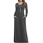 VIISHOW Women's Long Sleeve Loose Plain Maxi Dresses Casual Long Dresses with Pockets