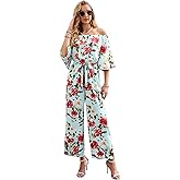 Love Welove Fashion Jumpsuits for Women Dressy Casual – Floral Spring Off Shoulder Wide Leg One Piece Romper Outfit