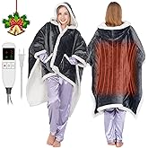 opclzs Wearable Heated Throw Blanket for Women Heated Shawl Wrap Heated Poncho Blankets with Sleeves Flannel&Sherpa Electric Robe Heated Throw Hoodie Blanket with 9 Temp for Home,Office 51"x63"