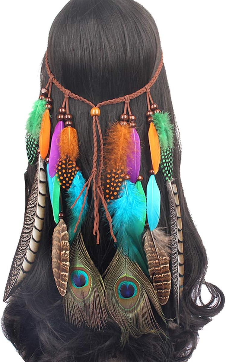 Feather Fascinator Headband Bohemian Tassels Hair Band Headwear for Women Girls
