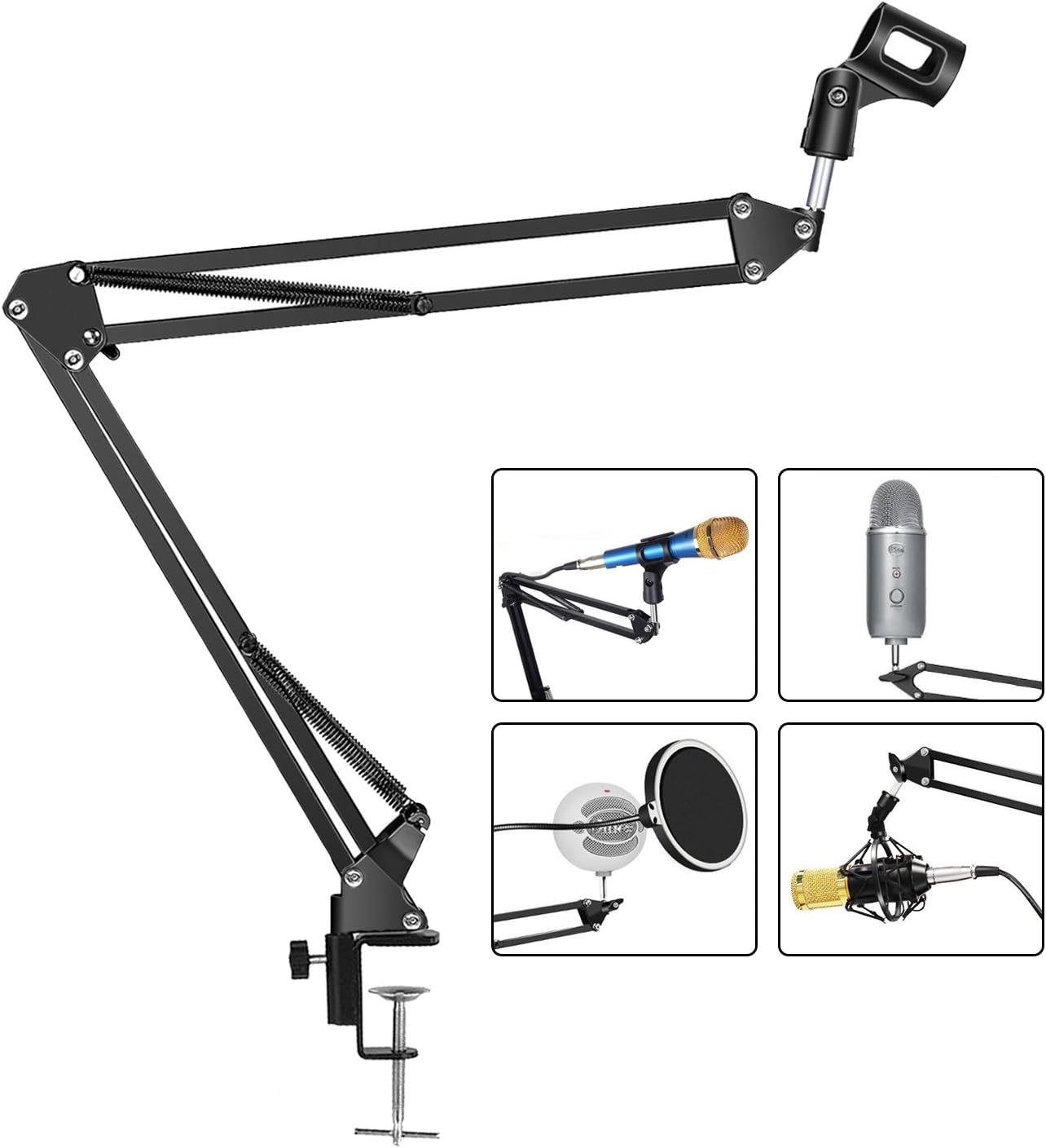 Bestter Adjustable Microphone Suspension Boom Scissor Arm Stand with Mic Clip Holder and Table Mount, Made of Durable Metal for Youtube Video, Radio Broadcasting Studio, Voice Recodring, TV Stations