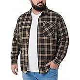 SONICDEGREE Big and Tall Flannel Shirts Men Long Sleeve Plaid Shirt Button Down Brushed Cotton Shirts Jacket, 2XL-8XL